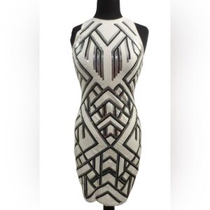 Express Black and White Geometric Sequin Mini Dress